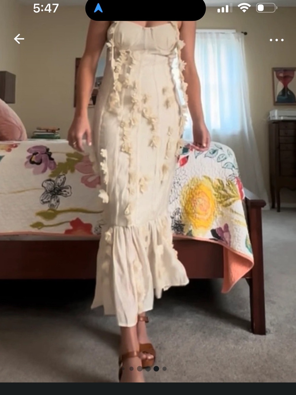 Cream Flower Appliqué Mermaid Dress